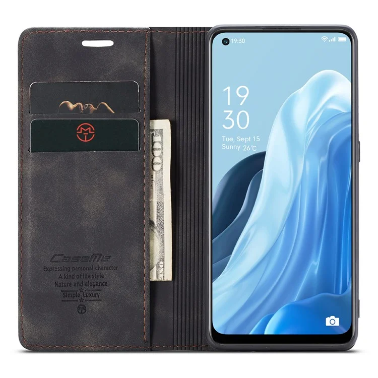 CASEME 013 Series для Oppo Reno7 4G / Reno8 4G / F21 Pro 4G Кожаный кошелек-чехол на магнитной застежке со встроенной подставкой - Черный