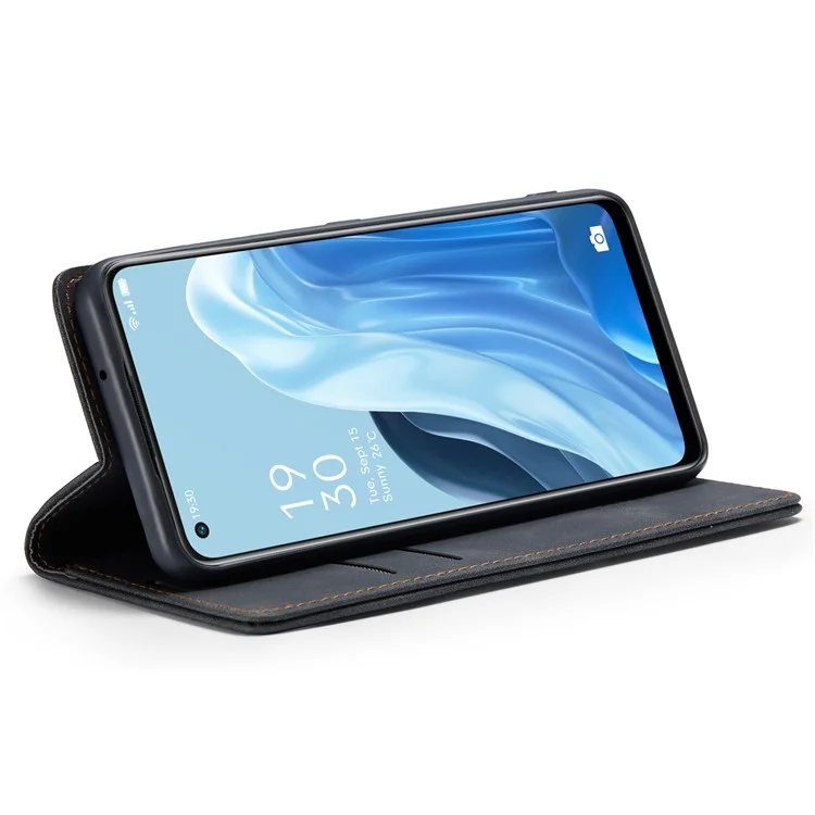CASEME 013 Series для Oppo Reno7 4G / Reno8 4G / F21 Pro 4G Кожаный кошелек-чехол на магнитной застежке со встроенной подставкой - Черный