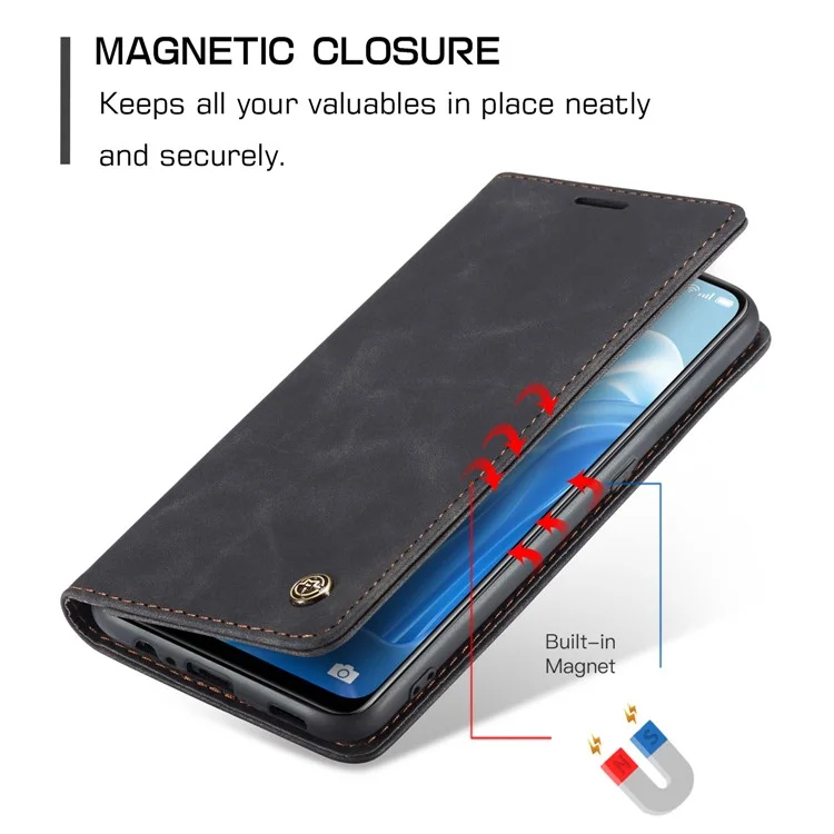 CASEME 013 Series для Oppo Reno7 4G / Reno8 4G / F21 Pro 4G Кожаный кошелек-чехол на магнитной застежке со встроенной подставкой - Черный