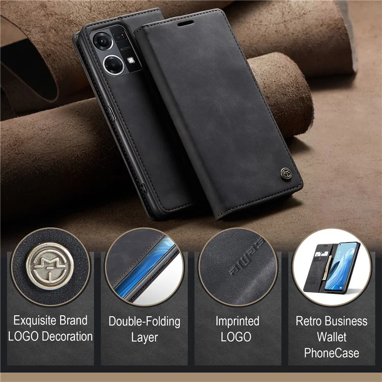 CASEME 013 Series для Oppo Reno7 4G / Reno8 4G / F21 Pro 4G Кожаный кошелек-чехол на магнитной застежке со встроенной подставкой - Черный