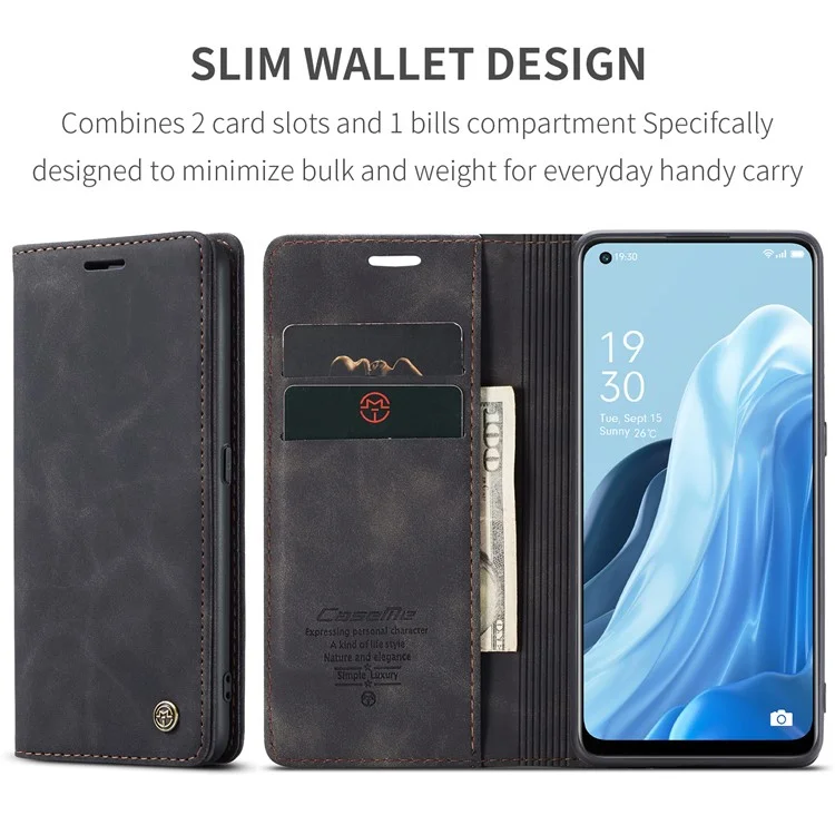 CASEME 013 Series для Oppo Reno7 4G / Reno8 4G / F21 Pro 4G Кожаный кошелек-чехол на магнитной застежке со встроенной подставкой - Черный