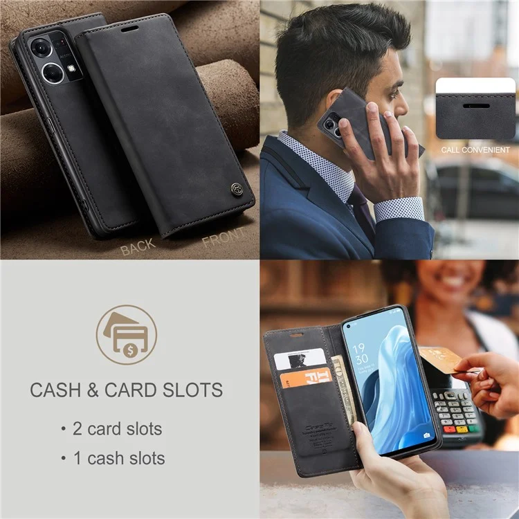 CASEME 013 Series для Oppo Reno7 4G / Reno8 4G / F21 Pro 4G Кожаный кошелек-чехол на магнитной застежке со встроенной подставкой - Черный
