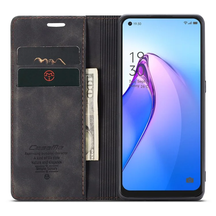 CASEME 013 Series for Oppo Reno8 5G (Global Version) PU Leather Drop-proof Wallet Case Magnetic Auto-absorbed Phone Stand Case - Black