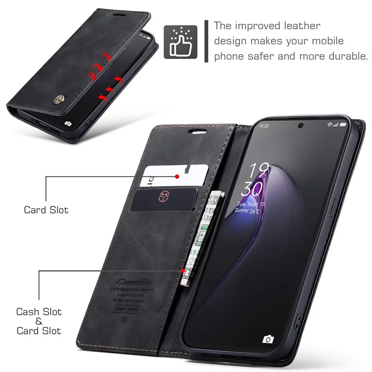 Caseme 013-serie Für Oppo Reno8 Pro 5G (globale Version) PU Leder-drop-proof-hülle Magnetische Automatisch-absorbierte Flip-ständer Brieftasche - Schwarz