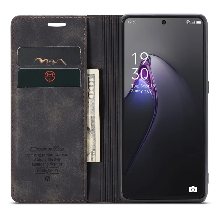 Caseme 013-serie Für Oppo Reno8 Pro 5G (globale Version) PU Leder-drop-proof-hülle Magnetische Automatisch-absorbierte Flip-ständer Brieftasche - Schwarz