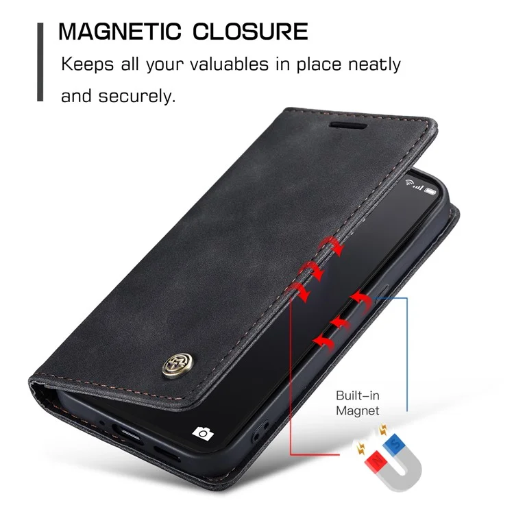 Caseme 013-serie Für Oppo Reno8 Pro 5G (globale Version) PU Leder-drop-proof-hülle Magnetische Automatisch-absorbierte Flip-ständer Brieftasche - Schwarz