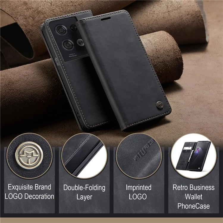 Caseme 013-serie Für Oppo Reno8 Pro 5G (globale Version) PU Leder-drop-proof-hülle Magnetische Automatisch-absorbierte Flip-ständer Brieftasche - Schwarz