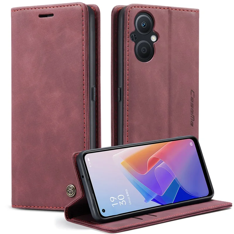CASEME 013 Series for Oppo A96 5G / Reno7 Z 5G (Global Version)//Reno7 Lite 5G (Global Version) / Reno8 Lite 5G (Global Version) / F21 Pro 5G (Global Version) / Reno8 Z 5G (Global Version) Leather Wallet Phone Stand Case - Red