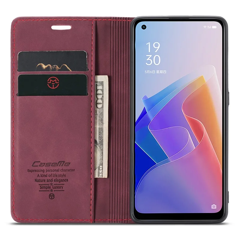CASEME 013 Series for Oppo A96 5G / Reno7 Z 5G (Global Version)//Reno7 Lite 5G (Global Version) / Reno8 Lite 5G (Global Version) / F21 Pro 5G (Global Version) / Reno8 Z 5G (Global Version) Leather Wallet Phone Stand Case - Red
