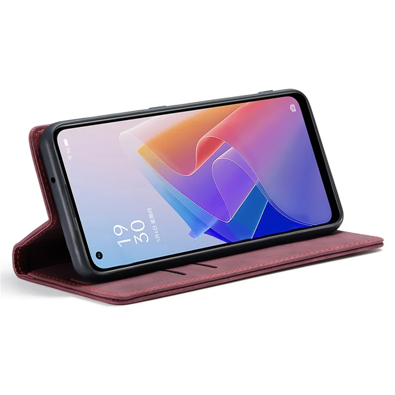 CASEME 013 Series for Oppo A96 5G / Reno7 Z 5G (Global Version)//Reno7 Lite 5G (Global Version) / Reno8 Lite 5G (Global Version) / F21 Pro 5G (Global Version) / Reno8 Z 5G (Global Version) Leather Wallet Phone Stand Case - Red