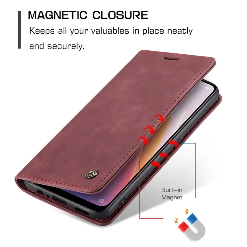 CASEME 013 Series for Oppo A96 5G / Reno7 Z 5G (Global Version)//Reno7 Lite 5G (Global Version) / Reno8 Lite 5G (Global Version) / F21 Pro 5G (Global Version) / Reno8 Z 5G (Global Version) Leather Wallet Phone Stand Case - Red
