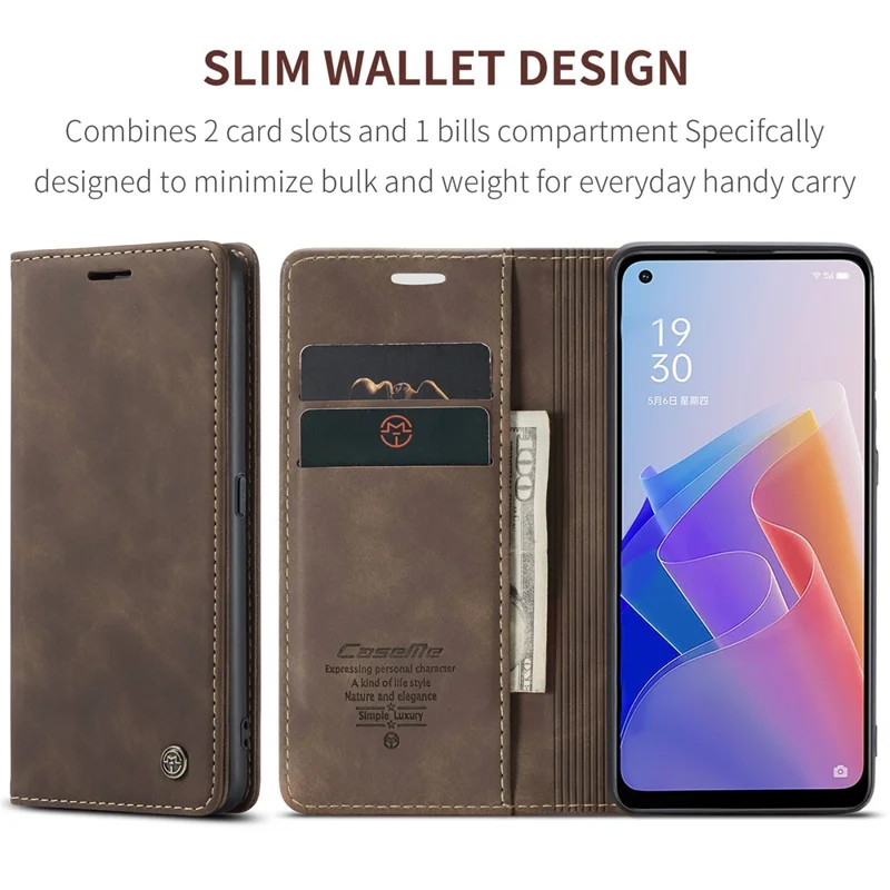 CASEME 013 Series for Oppo A96 5G / Reno7 Z 5G (Global Version)//Reno7 Lite 5G (Global Version) / Reno8 Lite 5G (Global Version) / F21 Pro 5G (Global Version) / Reno8 Z 5G (Global Version) Leather Wallet Phone Stand Case - Red