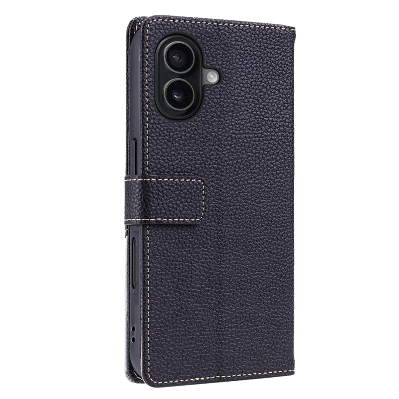 For iPhone 18 / 17 Leather Case with Wrist Strap and Shoulder Strap Dual Color Multi Card Slots Phone Cover - Black