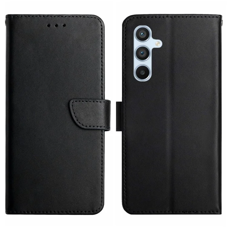 HT02 Nappa Texture Phone Cover für Samsung Galaxy A34 5G, magnetischer Verschluss, echtes Lederportemonnaie, Ständer, kratzfeste Klapphülle - Schwarz