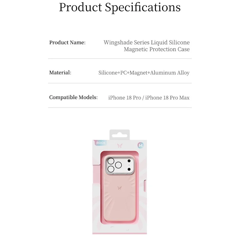 ROCK for iPhone 18 Pro / 17 Pro Magnetic Case Butterfly Pattern Liquid Silicone + PC Phone Cover with AI Button - Blue