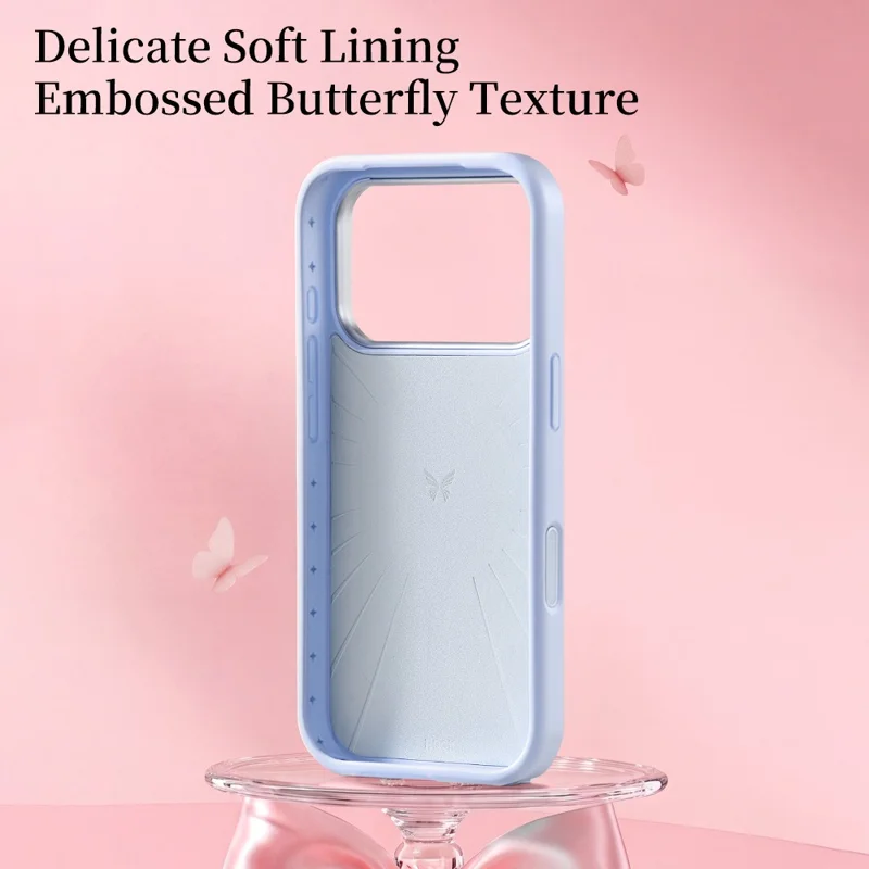 ROCK for iPhone 18 Pro / 17 Pro Magnetic Case Butterfly Pattern Liquid Silicone + PC Phone Cover with AI Button - Blue