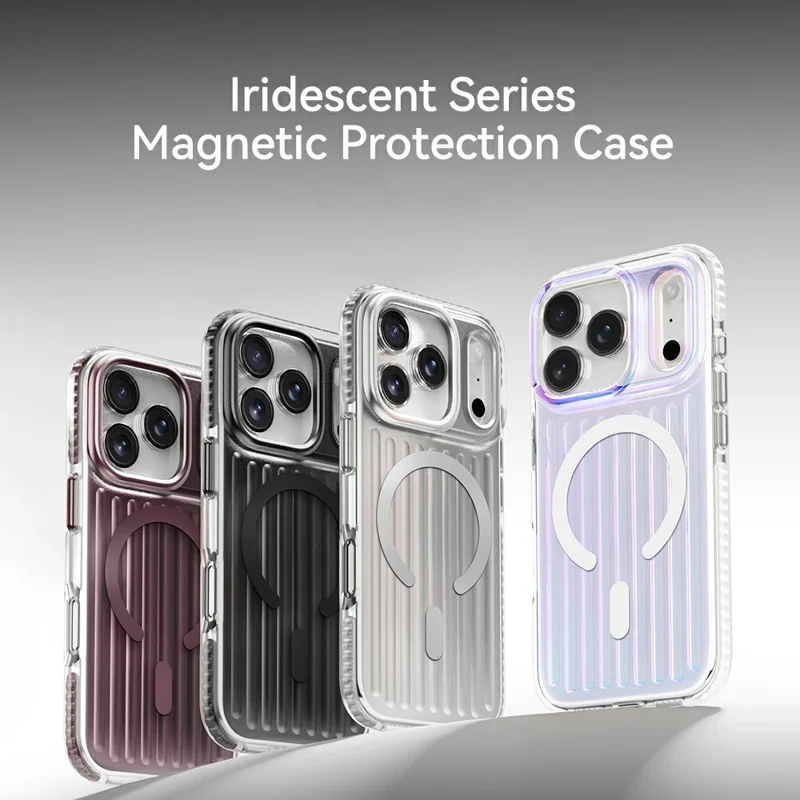 ROCK for iPhone 18 Pro / 17 Pro Magnetic Case Stripe Design PC + TPU IMD Iridescent Phone Cover - White