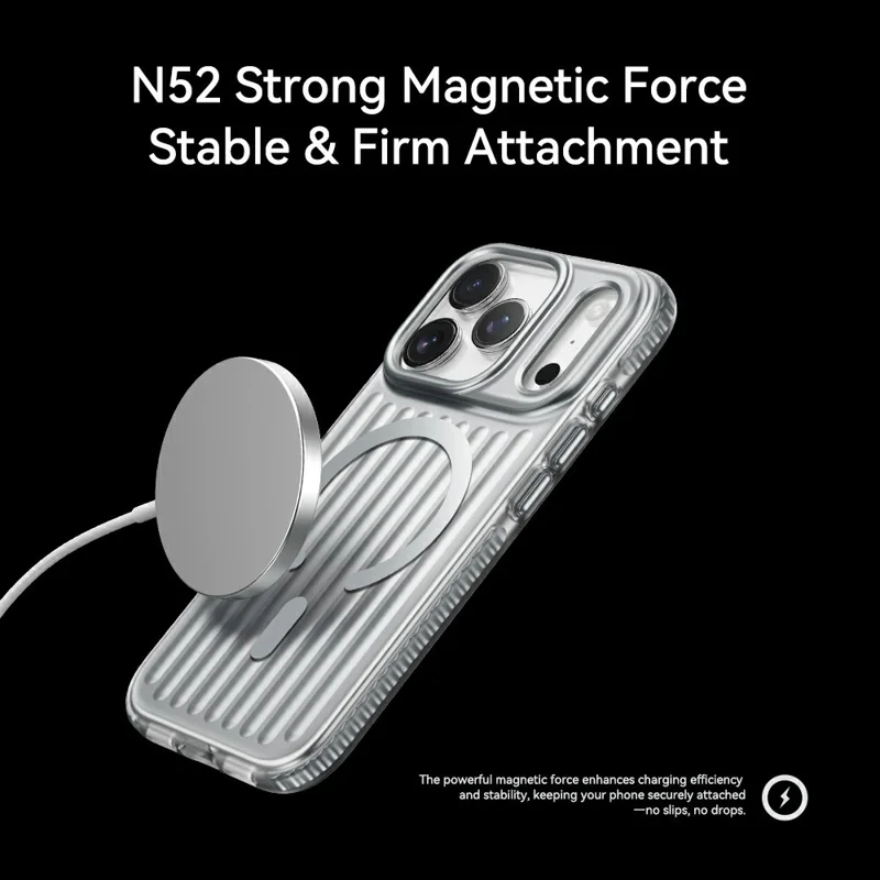 ROCK for iPhone 18 Pro / 17 Pro Magnetic Case Stripe Design PC + TPU IMD Iridescent Phone Cover - White