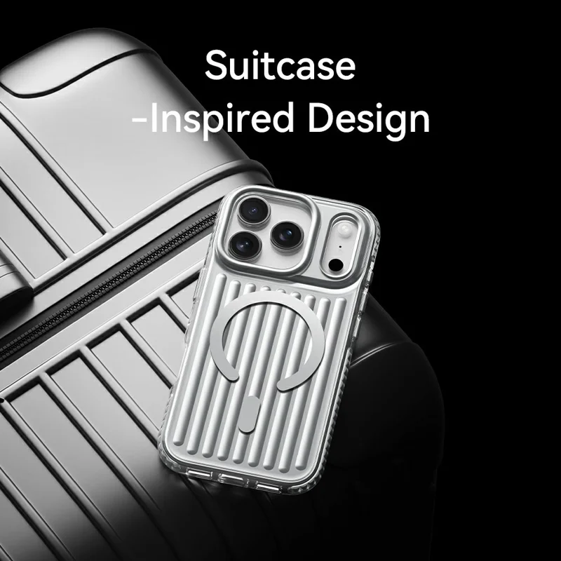 ROCK for iPhone 18 Pro / 17 Pro Magnetic Case Stripe Design PC + TPU IMD Iridescent Phone Cover - White