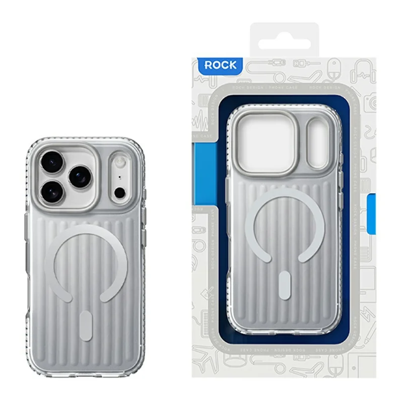 ROCK for iPhone 18 Pro / 17 Pro Magnetic Case Stripe Design PC + TPU IMD Iridescent Phone Cover - White
