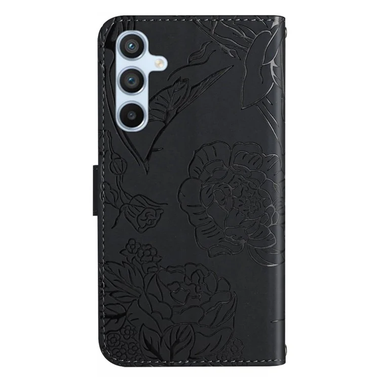 Case de Téléphone à L'épreuve de la Chute HT03 Pour Samsung Galaxy A34 5G Fleurs Papillon Imprimé Pau PU Couverture de Couverture PU Sepporte - le Noir
