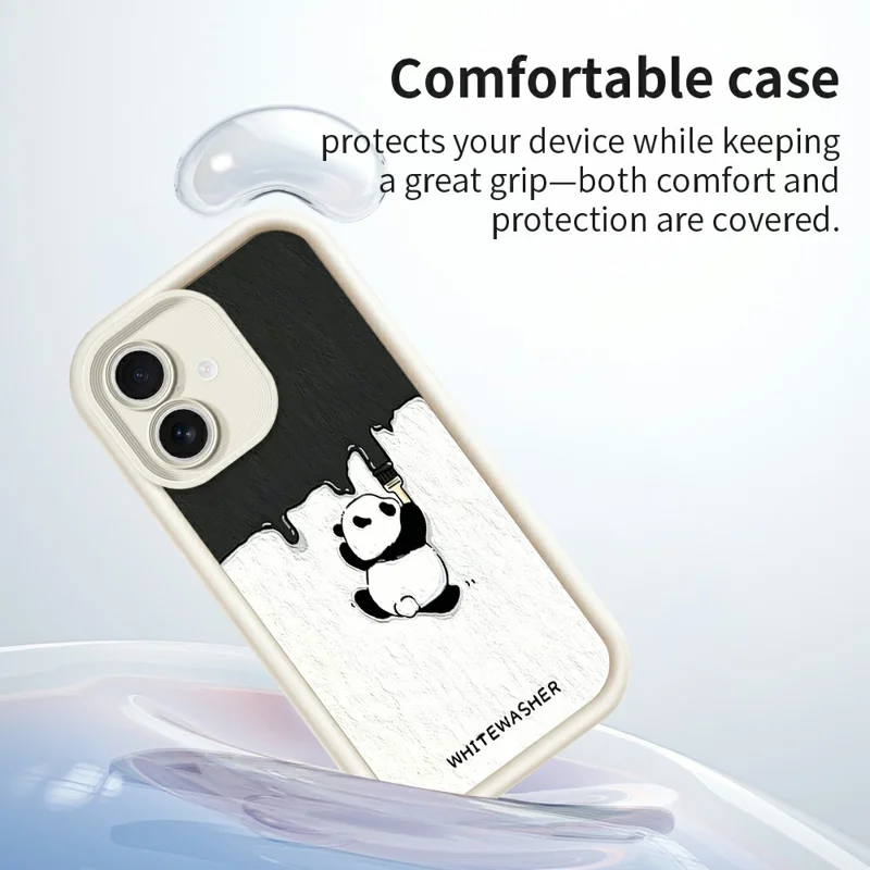 For iPhone 17 Phone Case TPU Rubberized Anti-Slip Whitewasher Panda Pattern Back Cover - White