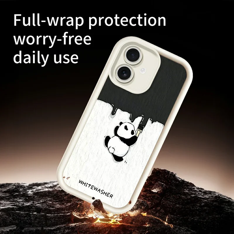 For iPhone 17 Phone Case TPU Rubberized Anti-Slip Whitewasher Panda Pattern Back Cover - White