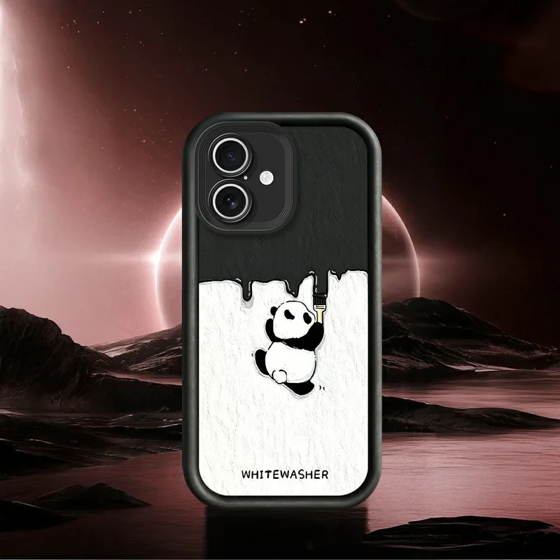 For iPhone 17 Phone Case TPU Rubberized Anti-Slip Whitewasher Panda Pattern Back Cover - White