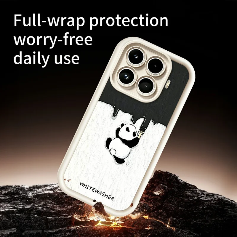For Xiaomi 17T Phone Case TPU Rubberized Anti-Slip Whitewasher Panda Pattern Back Cover - White