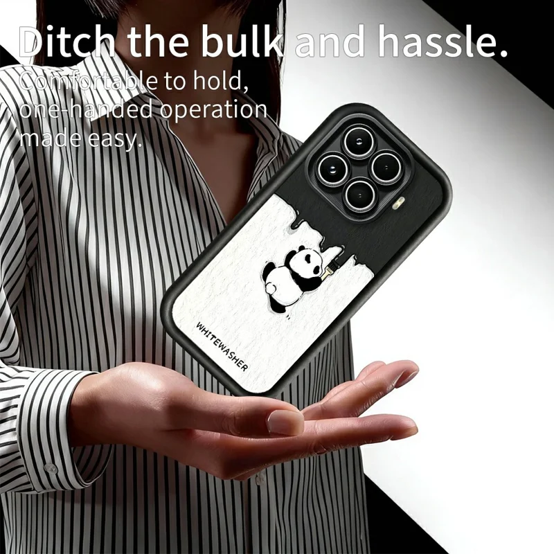For Xiaomi 17T Phone Case TPU Rubberized Anti-Slip Whitewasher Panda Pattern Back Cover - White