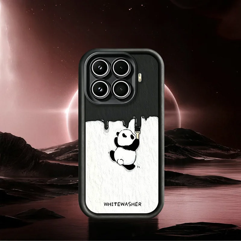 For Xiaomi 17T Phone Case TPU Rubberized Anti-Slip Whitewasher Panda Pattern Back Cover - White