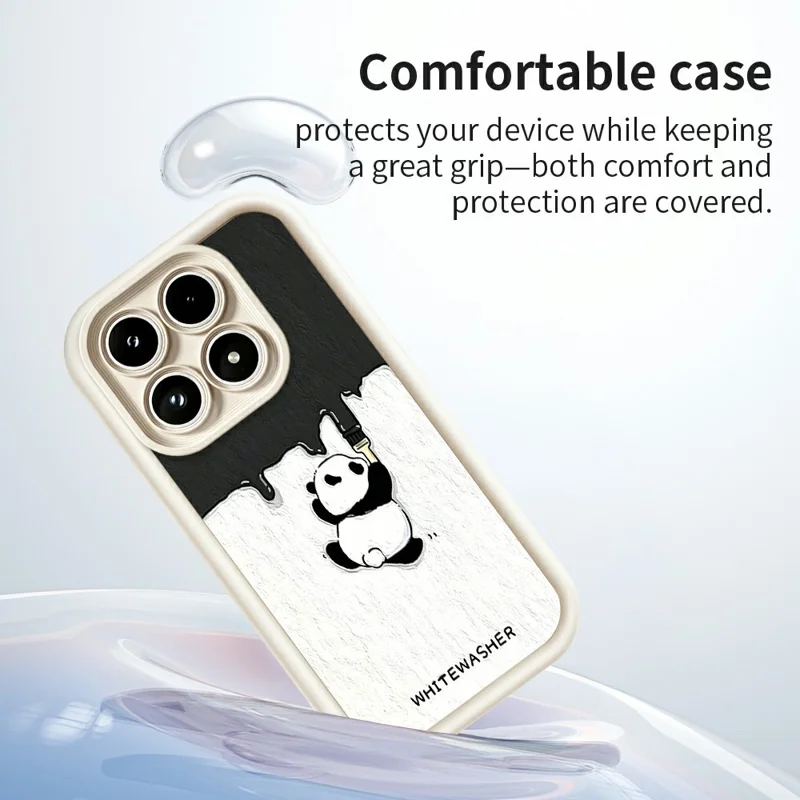 For Xiaomi 17 Phone Case TPU Rubberized Anti-Slip Whitewasher Panda Pattern Back Cover - White