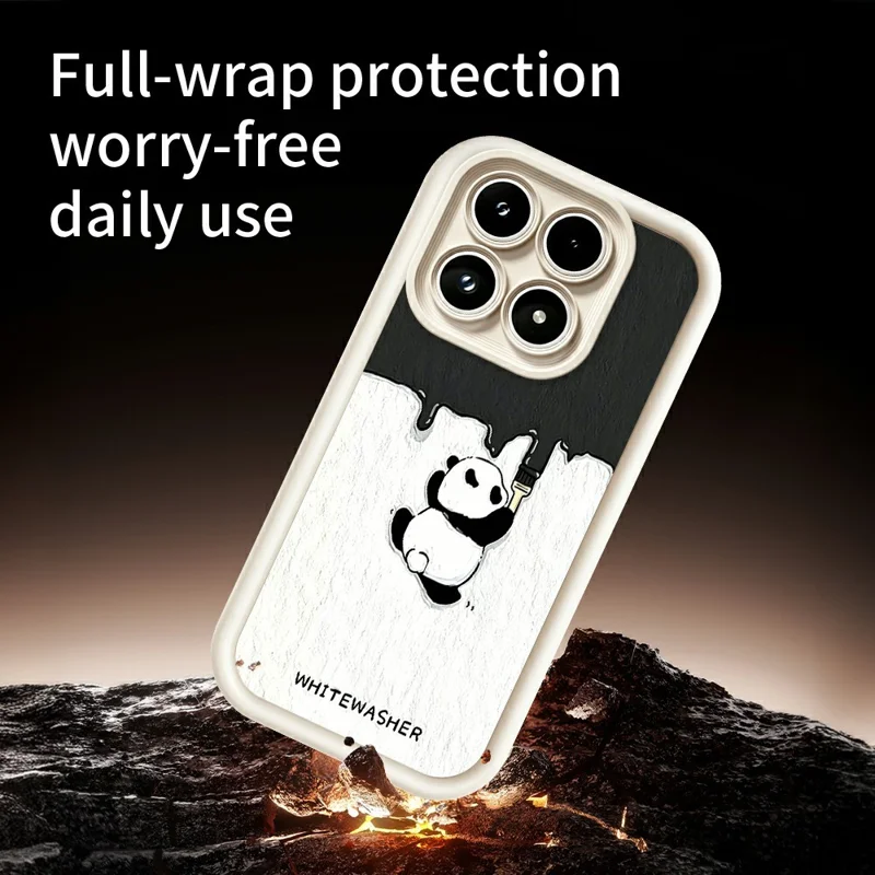 For Xiaomi 17 Phone Case TPU Rubberized Anti-Slip Whitewasher Panda Pattern Back Cover - White