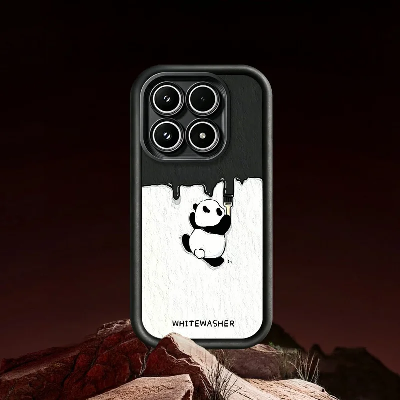 For Xiaomi 17 Phone Case TPU Rubberized Anti-Slip Whitewasher Panda Pattern Back Cover - White
