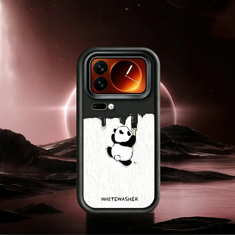 For Xiaomi 17 Pro Phone Case TPU Rubberized Anti-Slip Whitewasher Panda Pattern Back Cover - White