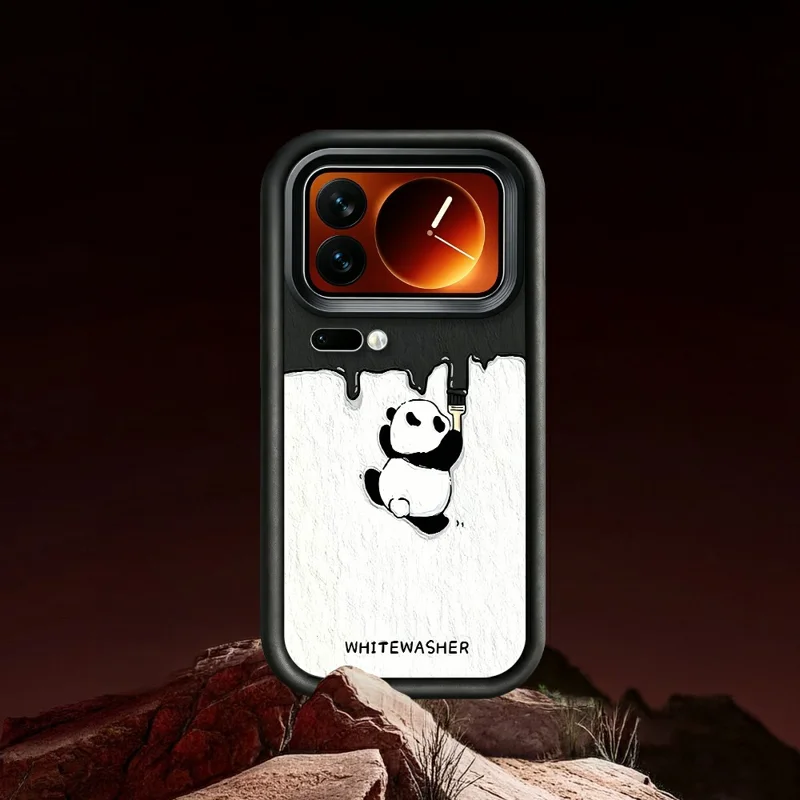 For Xiaomi 17 Pro Phone Case TPU Rubberized Anti-Slip Whitewasher Panda Pattern Back Cover - White