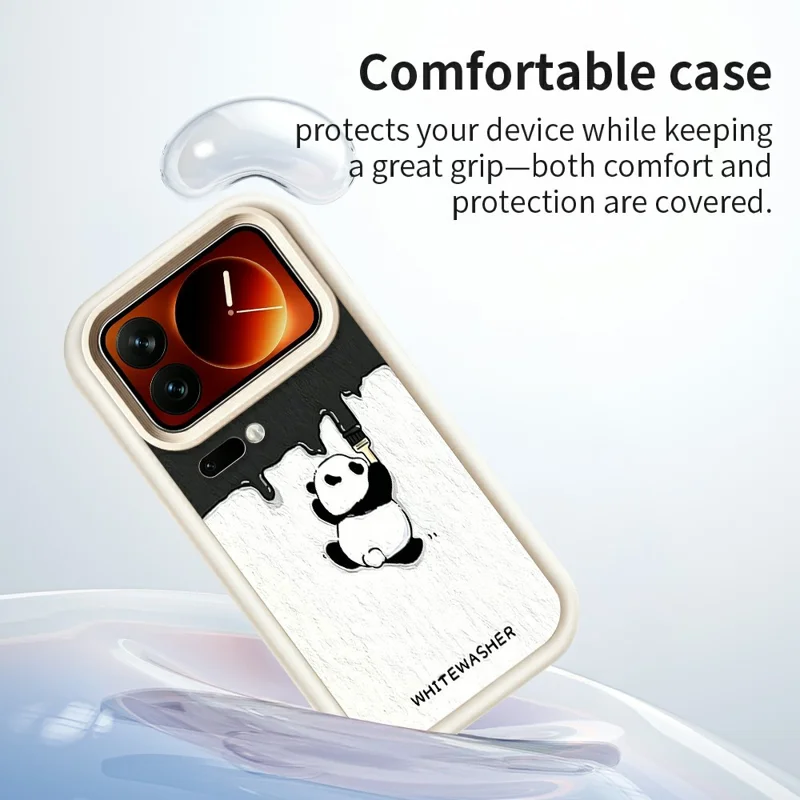For Xiaomi 17 Pro Max Phone Case TPU Rubberized Anti-Slip Whitewasher Panda Pattern Back Cover - White