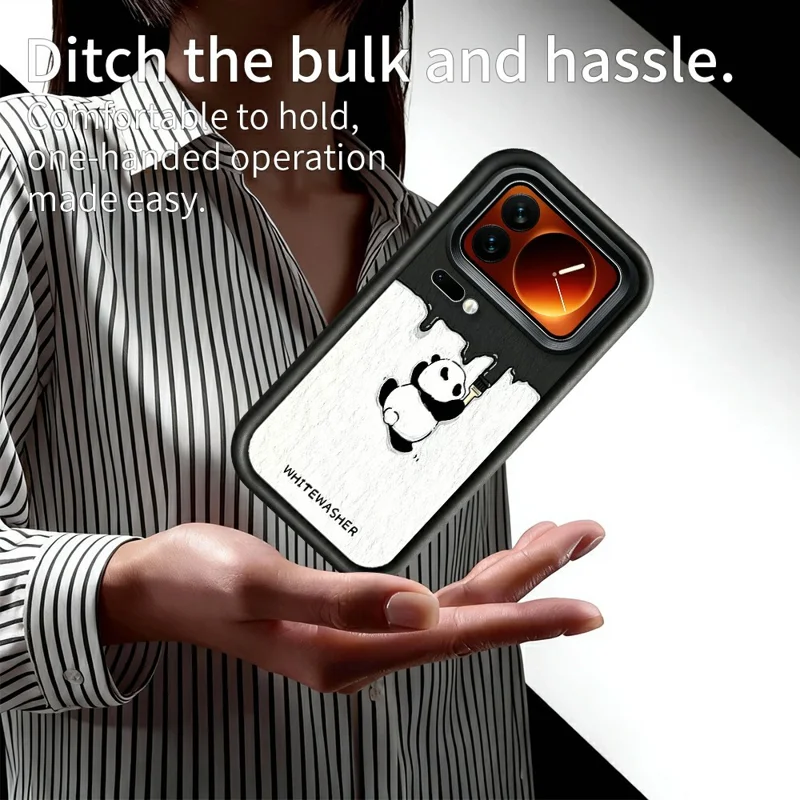 For Xiaomi 17 Pro Max Phone Case TPU Rubberized Anti-Slip Whitewasher Panda Pattern Back Cover - White