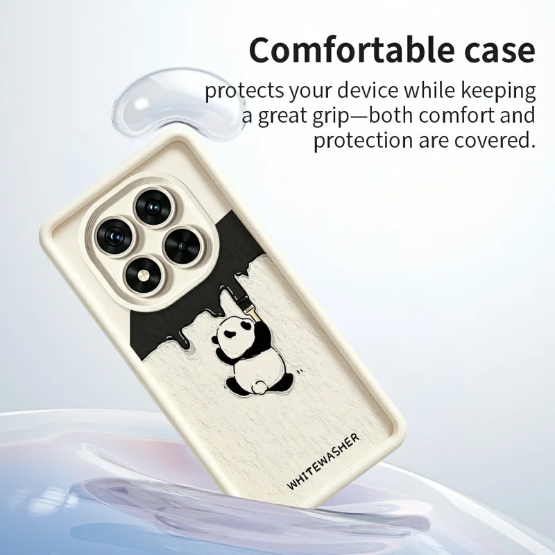 For Xiaomi Redmi Note 15 Pro+ 5G (Global) / Poco M8 Pro 5G Phone Case TPU Rubberized Anti-Slip Whitewasher Panda Pattern Back Cover - White