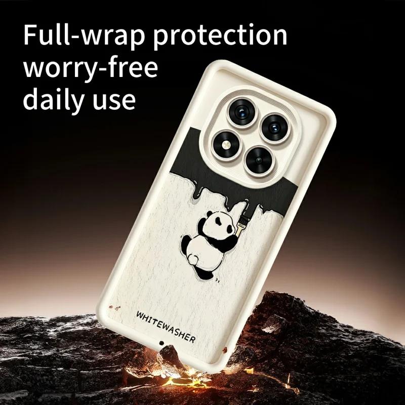 For Xiaomi Redmi Note 15 Pro+ 5G (Global) / Poco M8 Pro 5G Phone Case TPU Rubberized Anti-Slip Whitewasher Panda Pattern Back Cover - White