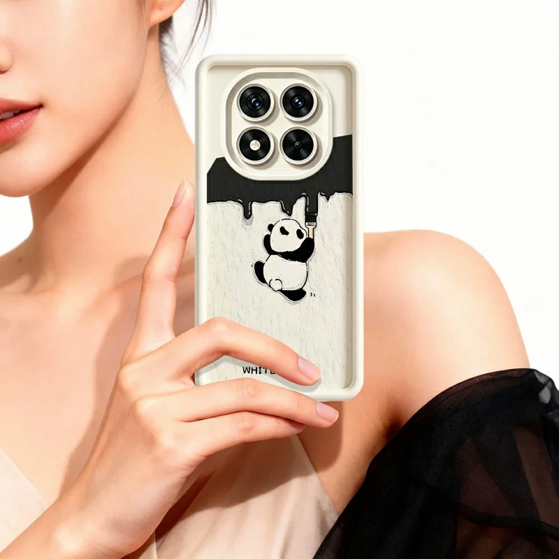 For Xiaomi Redmi Note 15 Pro+ 5G (Global) / Poco M8 Pro 5G Phone Case TPU Rubberized Anti-Slip Whitewasher Panda Pattern Back Cover - White