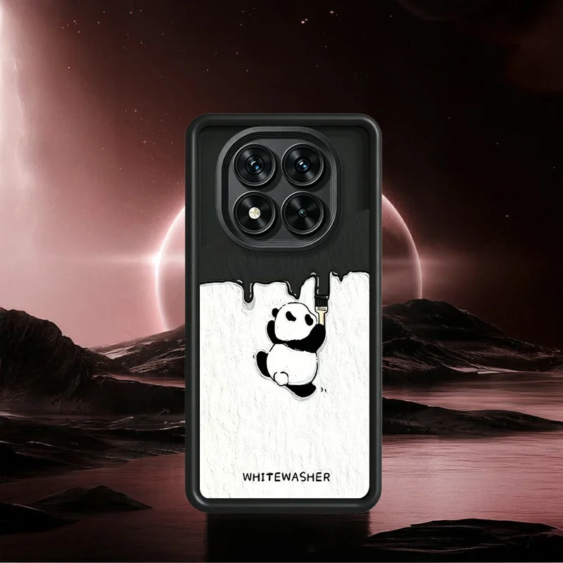 For Xiaomi Redmi Note 15 Pro+ 5G (Global) / Poco M8 Pro 5G Phone Case TPU Rubberized Anti-Slip Whitewasher Panda Pattern Back Cover - White