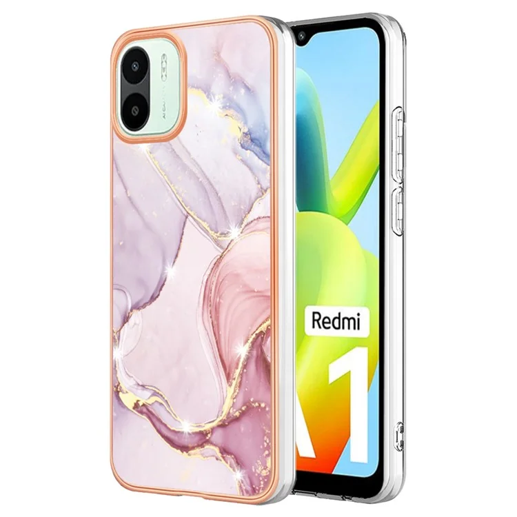 For Xiaomi Redmi A1 4G / A2 4G YB IMD Series-2 Scratch Resistant Marble Pattern Phone Case Soft TPU Electroplating Frame Shell IMD Back Cover - Rose Gold 005