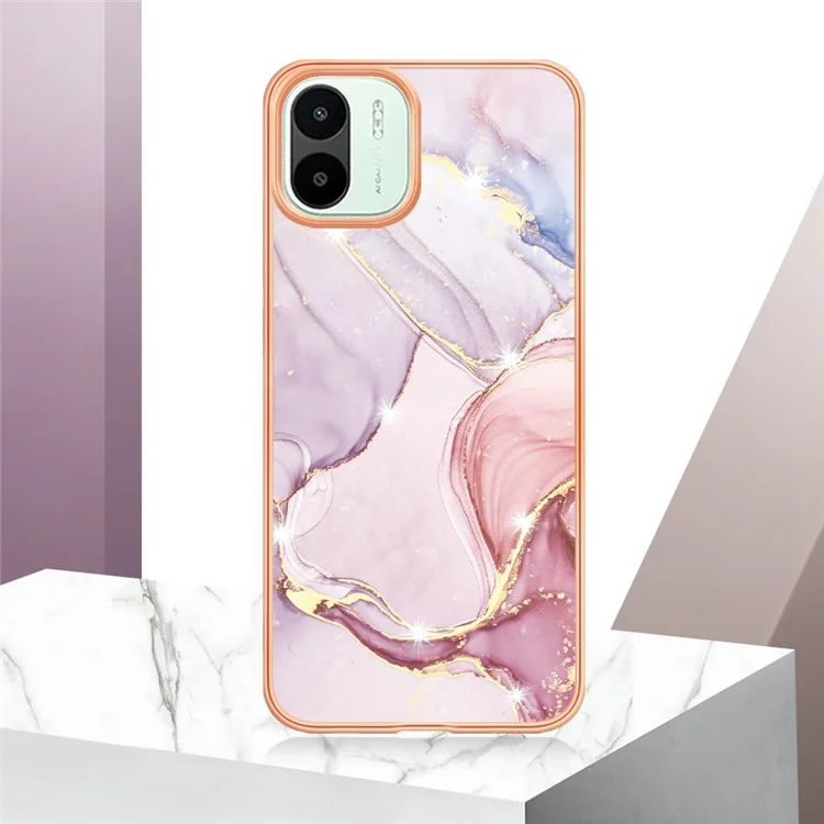 For Xiaomi Redmi A1 4G / A2 4G YB IMD Series-2 Scratch Resistant Marble Pattern Phone Case Soft TPU Electroplating Frame Shell IMD Back Cover - Rose Gold 005