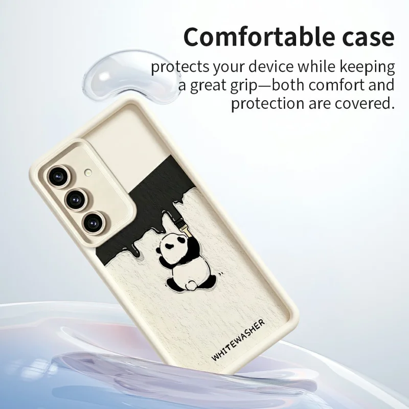 For Samsung Galaxy S26 Phone Case TPU Rubberized Anti-Slip Whitewasher Panda Pattern Back Cover - White