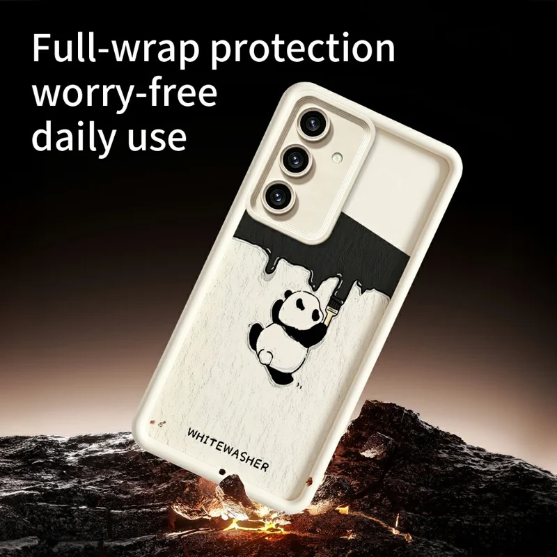 For Samsung Galaxy S26 Phone Case TPU Rubberized Anti-Slip Whitewasher Panda Pattern Back Cover - White