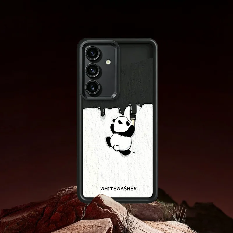For Samsung Galaxy S26+ Phone Case TPU Rubberized Anti-Slip Whitewasher Panda Pattern Back Cover - White