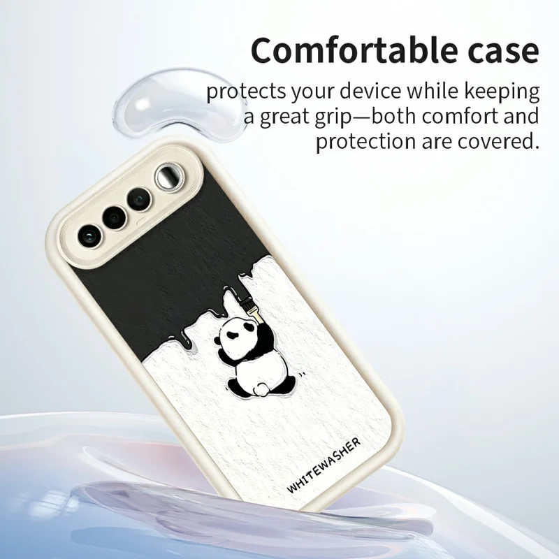 For Realme 16 5G Phone Case TPU Rubberized Anti-Slip Whitewasher Panda Pattern Back Cover - Black