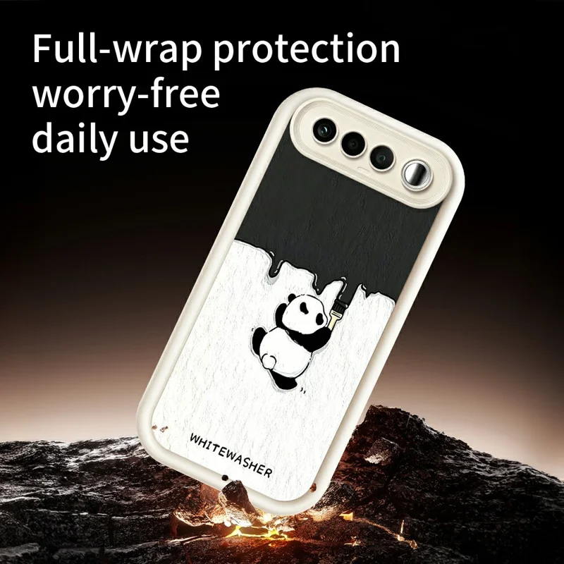 For Realme 16 5G Phone Case TPU Rubberized Anti-Slip Whitewasher Panda Pattern Back Cover - Black