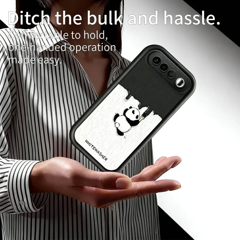 For Realme 16 5G Phone Case TPU Rubberized Anti-Slip Whitewasher Panda Pattern Back Cover - Black